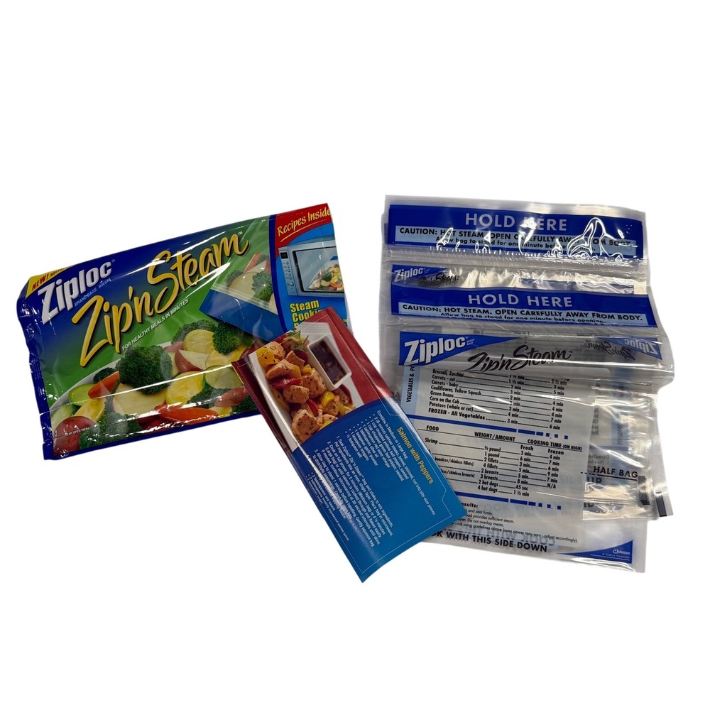 Ziploc‎ Zip n Steam Microwave Cooking Bags Blue Medium 5 Count Healthy Meals